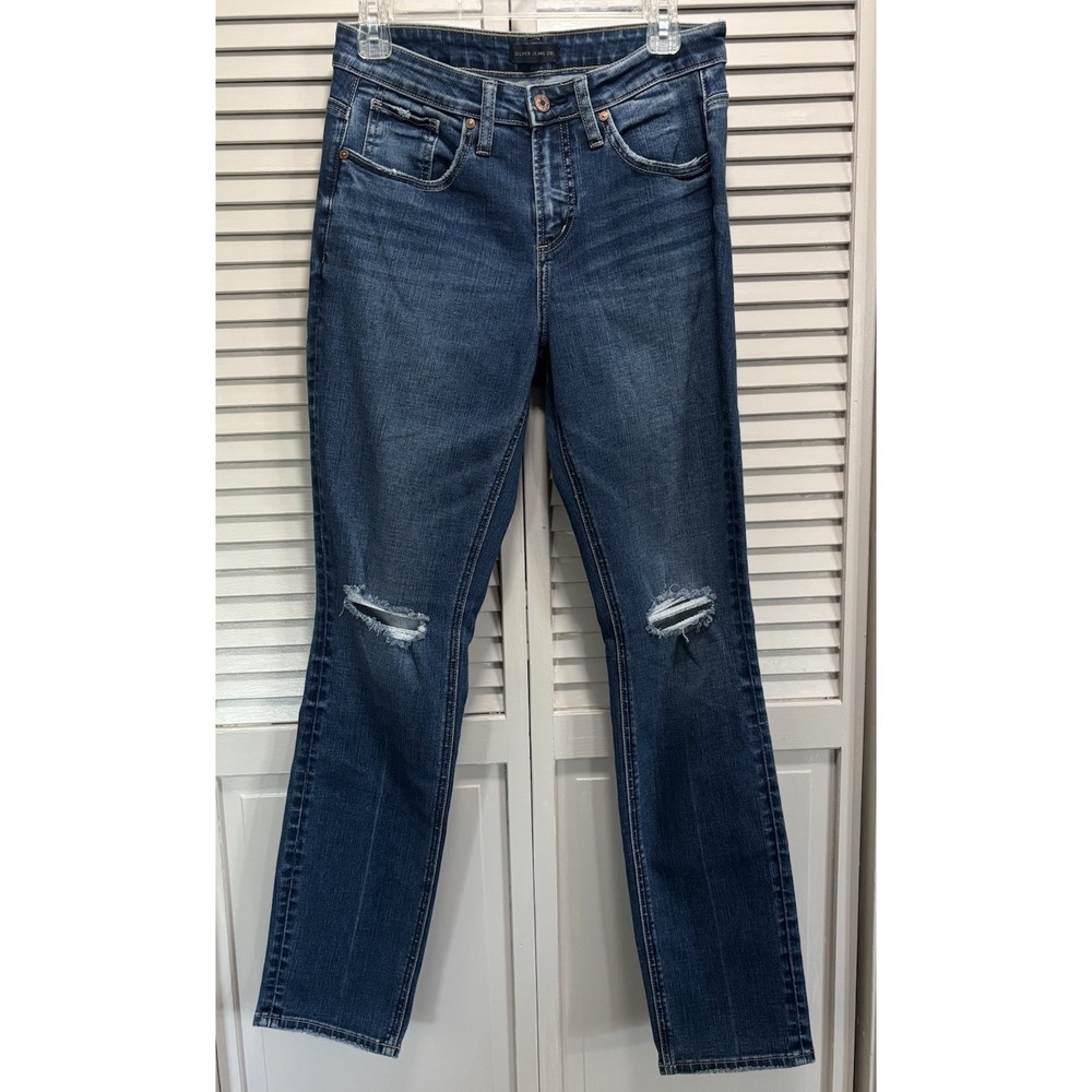Silver Jeans Beau Straight Med Wash‎ Mid Rise Size 27x28.5 Western Distress